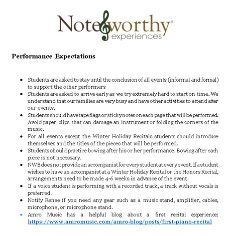 Note-worthy Experiences Performance Expectations